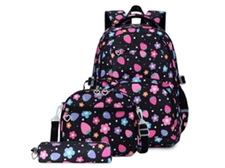 Mochila De Estudante De Três Peças Com Grande Capacidade Impressa Preta