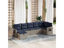 Vidaxl 7 Pcs Conjunto Sofás P/ Jardim C/ Almofadões Vime Pe Cinzento