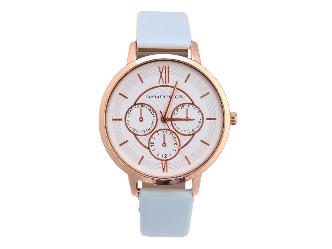 Relógio Analógico de Quartzo Pulseira Pu Banda Azul Céu Estilo Elegante Casual
