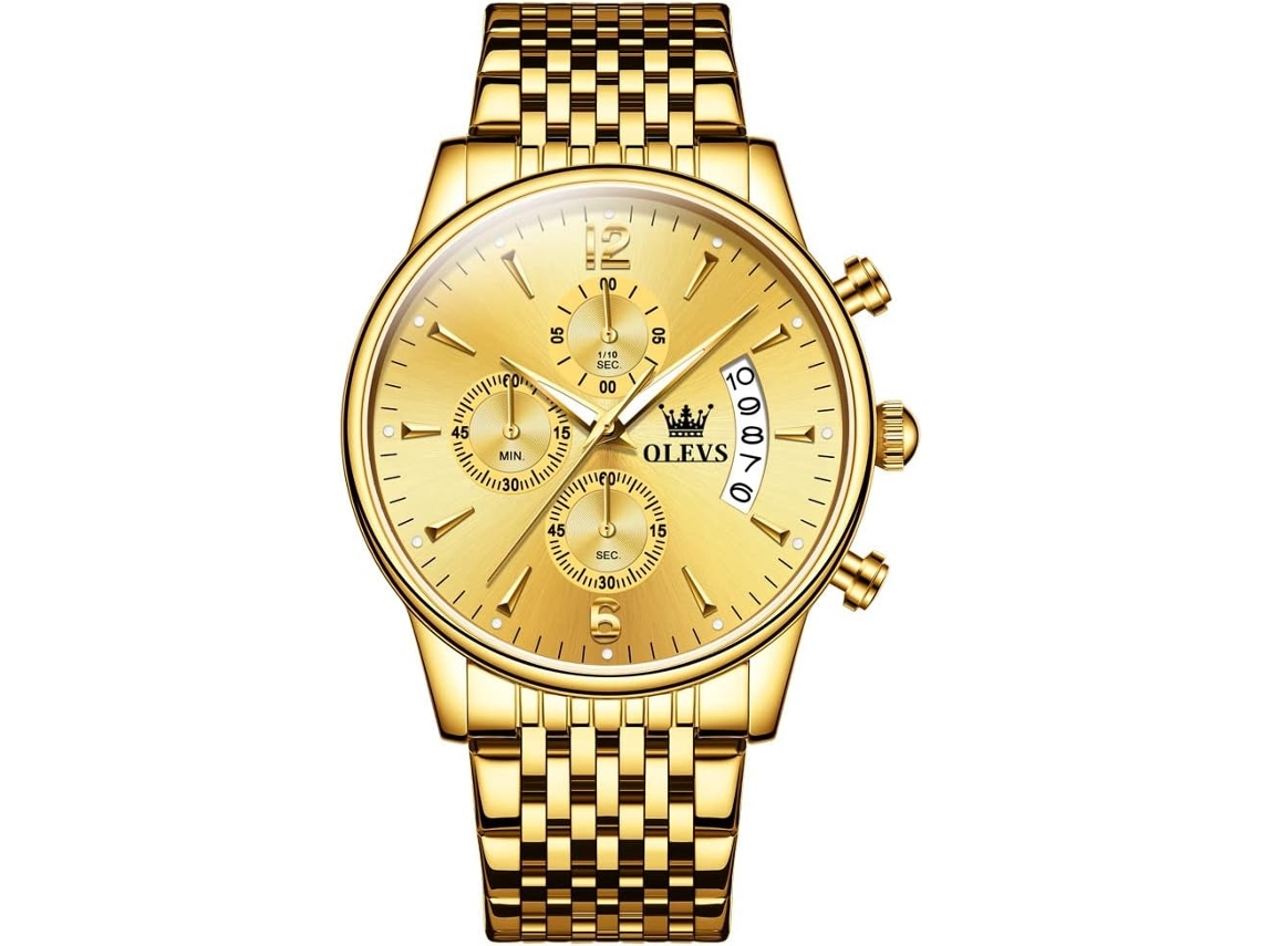 Lurelia Relógio Cronógrafo Masculino, Movimento De Quartzo, Analógico, Data/calendário, Luminoso, Detalhes Com Strass, 41 Mm, Aço Inoxidável