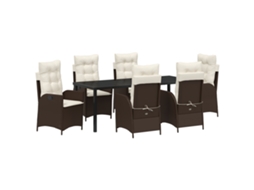 Conjunto 7 Conjunto De Jantar Para Jardim Vidaxl Castanho Vime Pe (200 X 80 X 73 Cm)