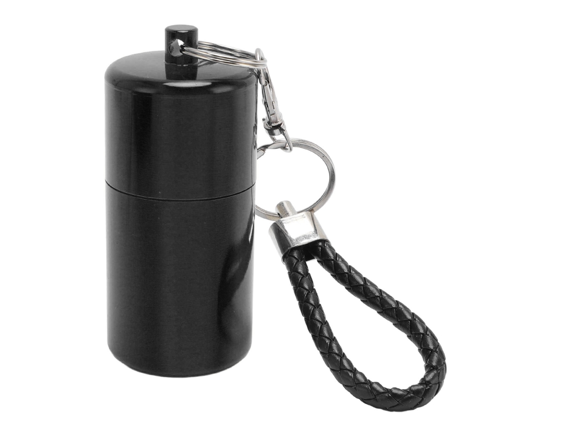 Tubo de Almacenamiento Metálico Airtight de Aluminio Con Tapa Y Llavero Impermeable para Camping Negro