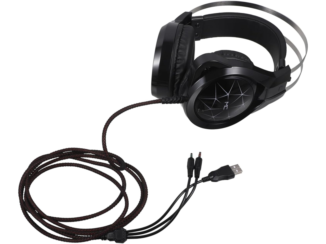 Auriculares para juegos con cable y micrófono integrado, ideales para mayor comodidad y aislamiento del ruido en largas distancias.