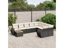 Vidaxl 10 Pcs Conjunto Sofás De Jardim C/ Almofadões Vime Pe Preto