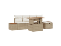 Conjunto 6 Conjunto De Sofá De Jardim Vidaxl Bege Vime Pe (294 X 117 X 85 Cm)
