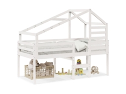 Cama Alta com Telhado 90x200 Cm Pinho Maciço Branco MAISON EXCLUSIVE