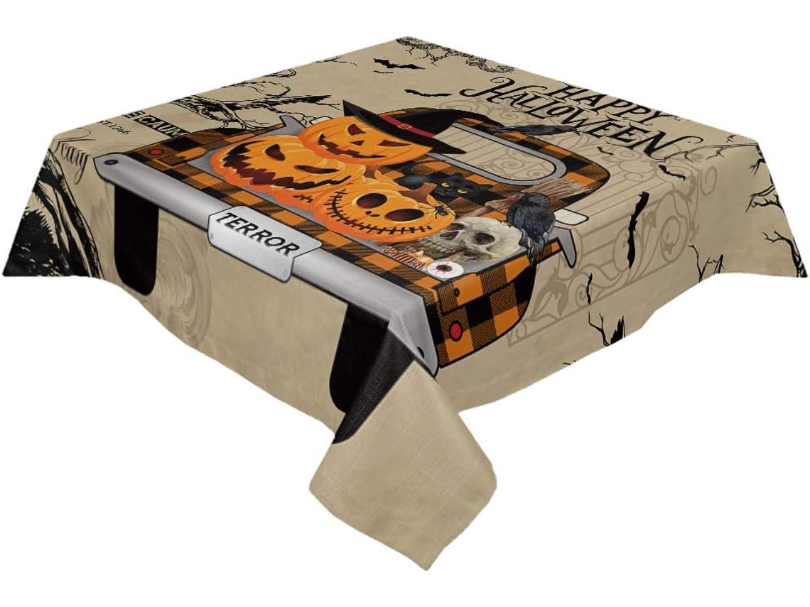 Toalha De Mesa Quadrada/redonda 60x60 Polegadas, Toalha De Mesa De Algodão E Linho Para Festa De Halloween Assustadora, Decoração De Cozinha Interna E
