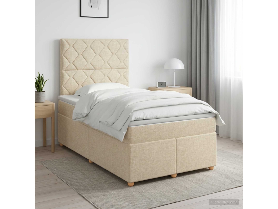Vidaxl Cama Box Spring Com Colchão Creme 120 X 190 Cm Tecido