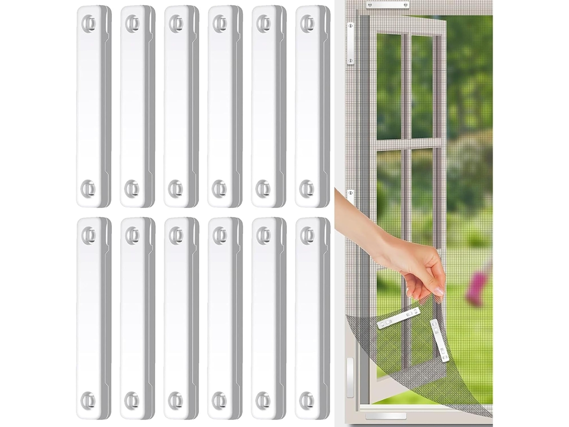 Conjunto 12 Clips Adesivos Janela - Clips Mosquiteira - Fixadores Sem Furos - Para Cortinas E Redes - Plástico - Branco