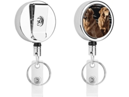 Porta Crachá Retrátil De Metal Com Estampa De Golden Retriever, Clipe Portátil De Nylon Crachá Com Detalhes Em Aço