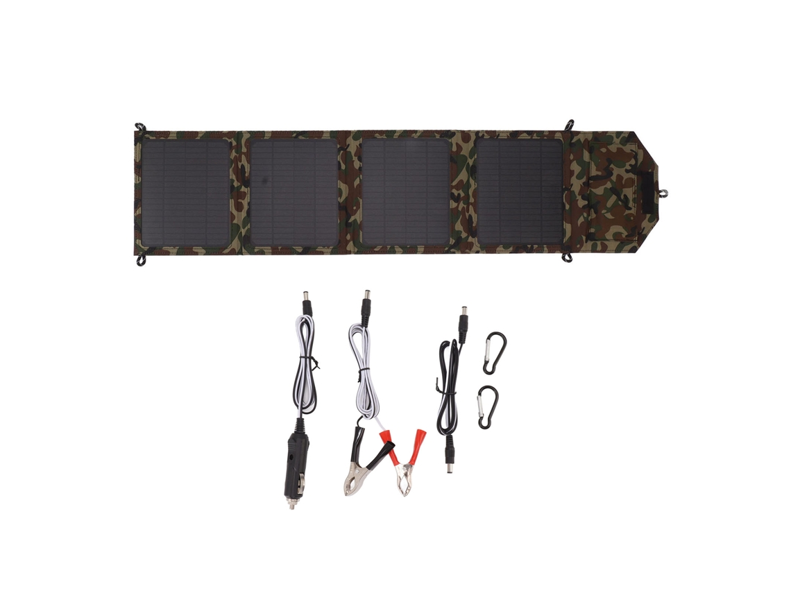 Kit Painel Solar Dobrável 40W Camuflado com 2 USB para Bateria 12V Camping | S/MARCA