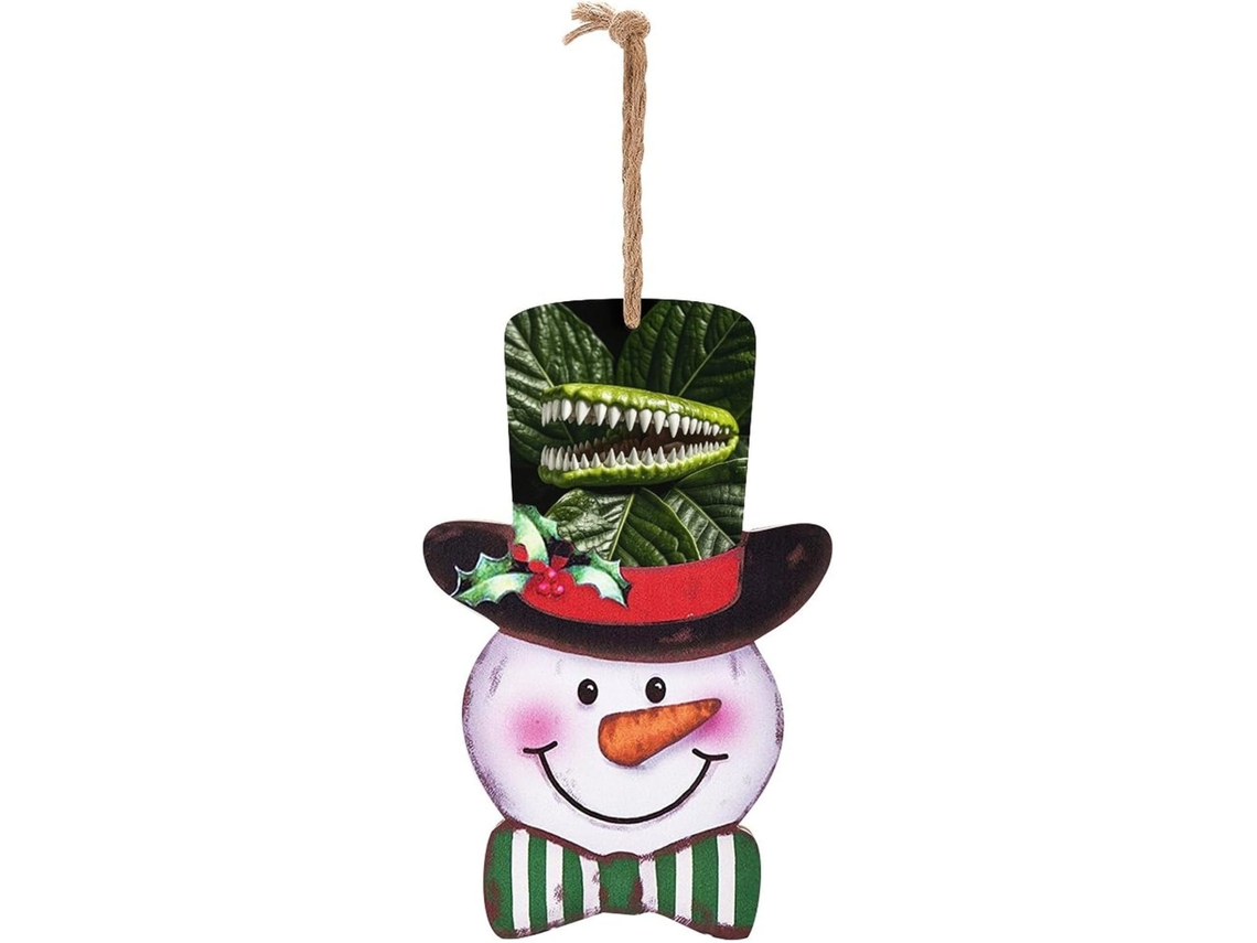 Enfeite De Natal De Madeira Com Boneco De Neve E De Árvore De Dentes