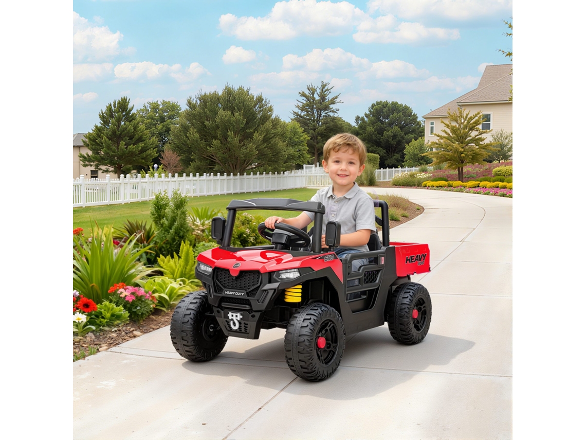 Carrinho elétrico infantil 12V com controle remoto, suspensão, porta-malas e música, para crianças de 3 a 8 anos, vermelho.