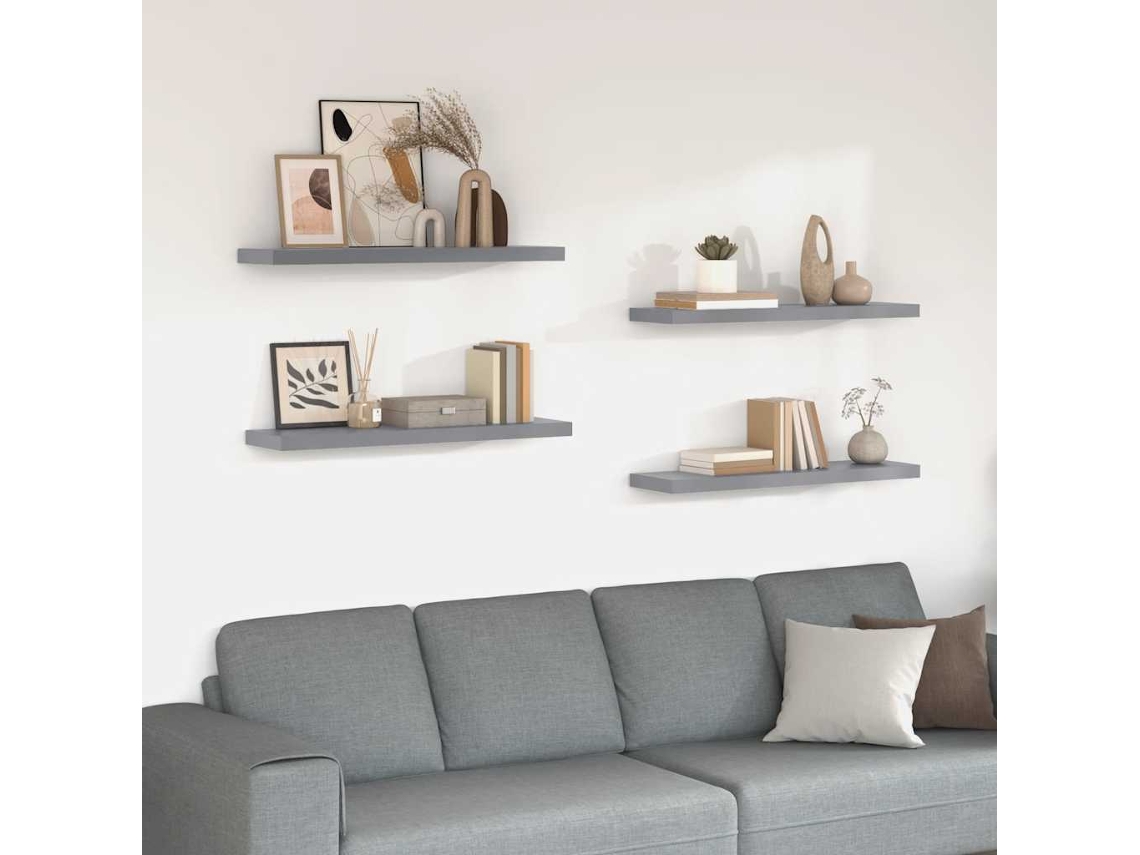 Vidaxl Prateleiras Parede Suspensas 4 Pcs 90x23,5x3,8cm Mdf Cinzento