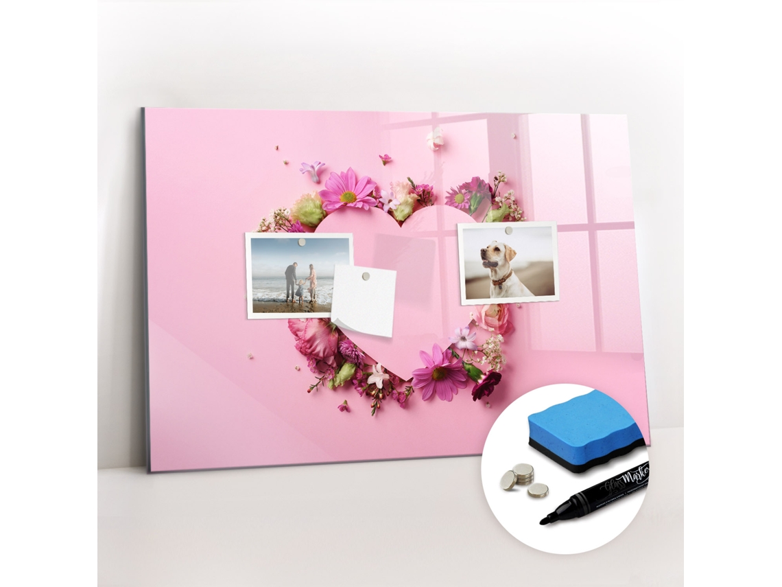 Quadro De Vidro Magnético Coração De Flores Para O Corredor Espelharte (60x40 Cm)