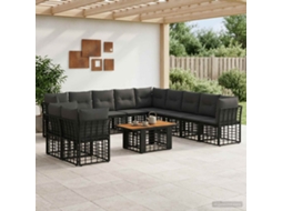 Vidaxl Conjunto De Sofá De Jardim 12 Unid. Preto E Cinza Escuro
