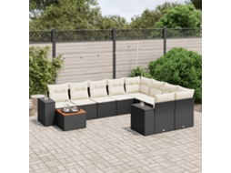 Vidaxl 10 Pcs Conjunto Sofás De Jardim C/ Almofadões Vime Pe Preto