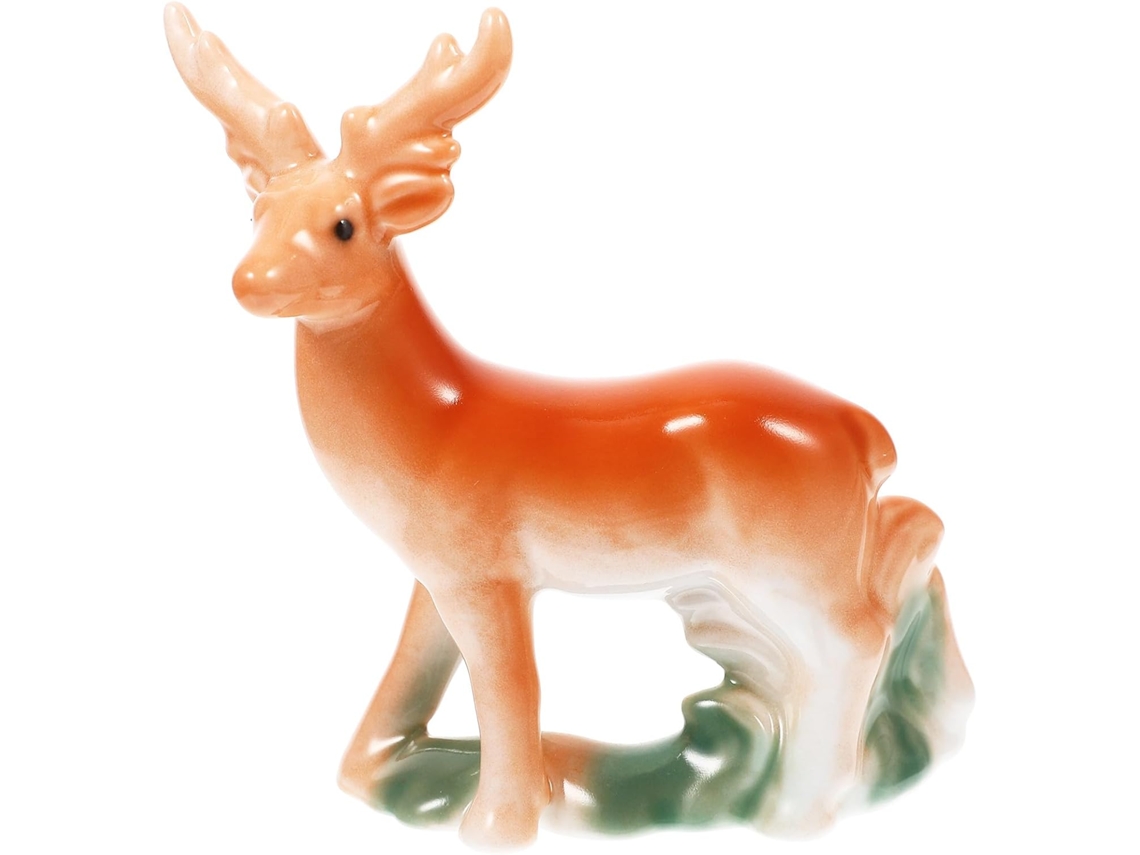 Estatueta Veado Cerâmica Feita Pequeno Animal Decorativo Estar Jantar Bordas Lisas Agradável Toque Única GOKOCO