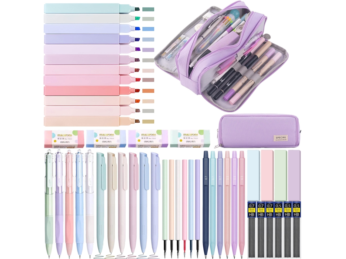Conjunto de artigos de papelaria Eifson com 47 peças e 12 marcadores - Roxo