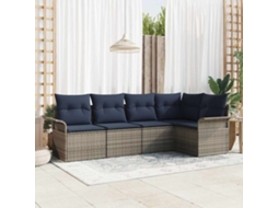 Vidaxl Conjunto De Sofá De Jardim Com Almofada 5 Pcs Cinzeto Vime Pe