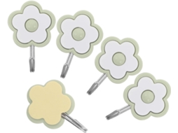 Conjunto De 5 Ganchos Adesivos Parede Em Formato Flor Com Borda Verde Para Pendurar Chaves, Roupas E Toalhas – Mini