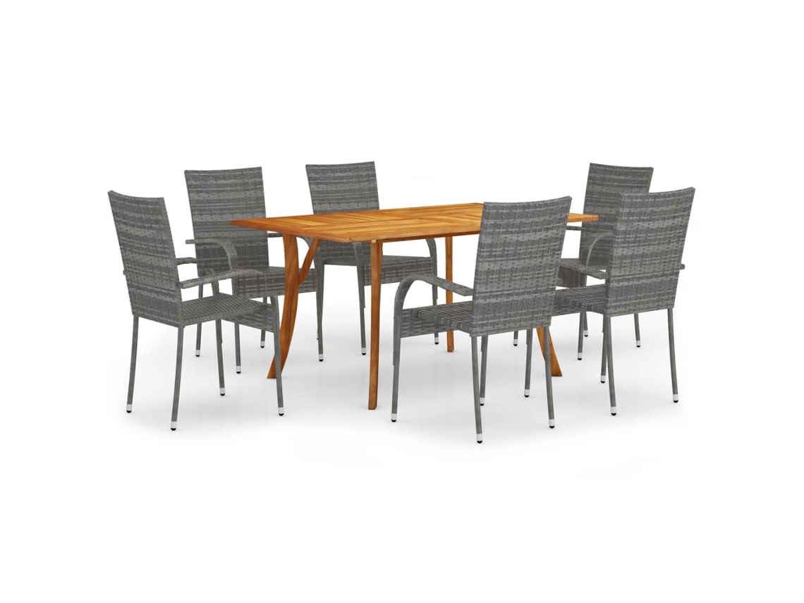 7 Pcs Conjunto de Jantar para Jardim Cinzento MAISON EXCLUSIVE