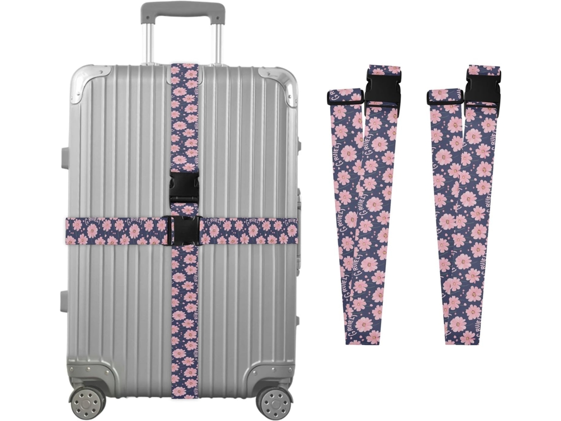 Conjunto De 2 Cintas Bagagem Com Estampa Margaridas Rosa, Ideais Para Malas De Viagem, Acessórios Para Cintos