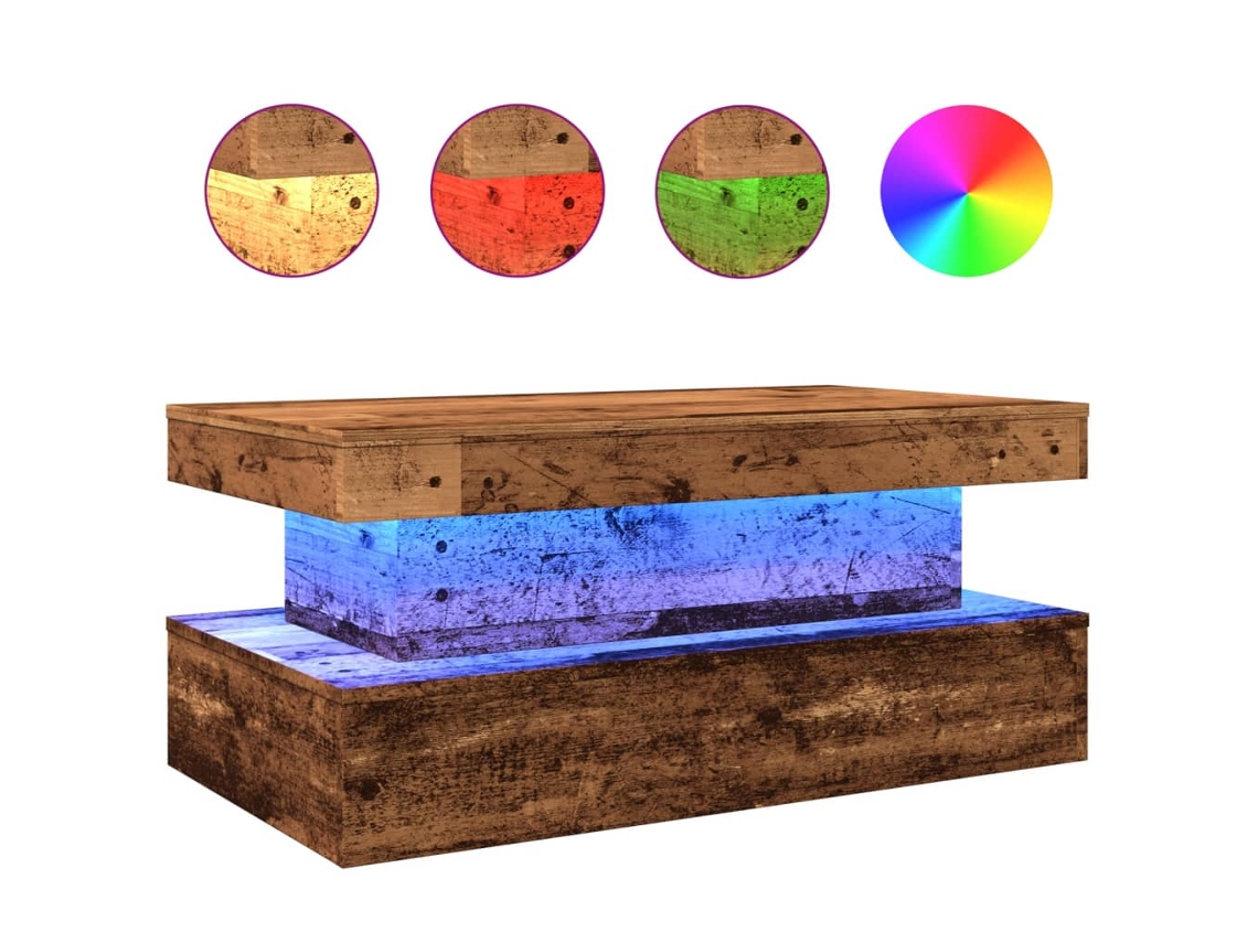 Mesa de centro com luzes LED Madeira Velha MAISON EXCLUSIVE (90x50x40 cm)