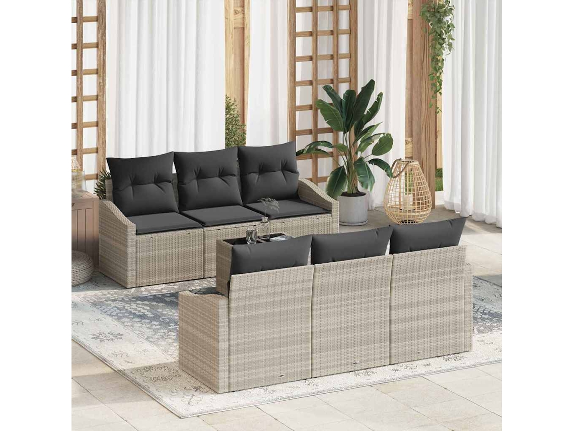 Vidaxl Conjunto De Sofás 7 Unid. Cinza Claro E Cinza Escuro Vime Pe