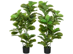 Conjunto De 2 Plantas Artificiais Ficus 110 Cm Com 90 Folhas Musgo E Vaso Decorativa Para Interior E Exterior Verde