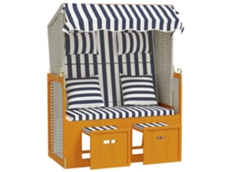 Maison Exclusive - Strandkorb Com Almofadões Vime Pe E Madeira Maciça Branco/azul