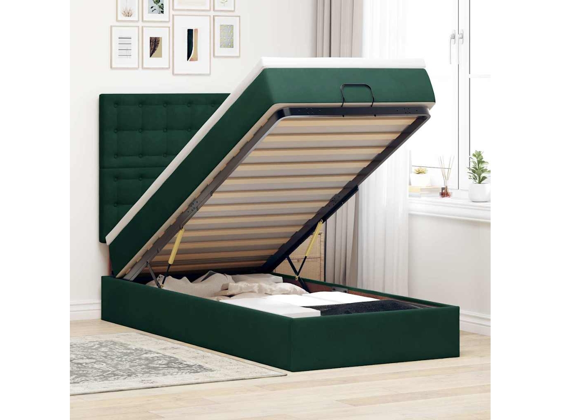 Estrutura De Cama Otomana Vidaxl Com Colchões Verde Escuro Veludo