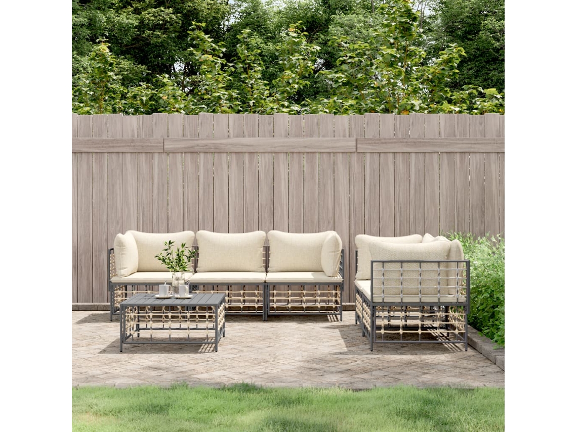 6 Pcs Conjunto Lounge De Jardim C/ Almofadões Vime Pe Antracite Dkd Home Decor