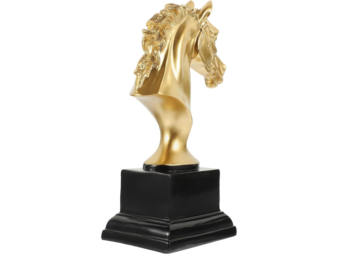 Elegante Decoração Cabeça Cavalo Dourada Resina Detalhes Artísticos Sólidos Robustos Ideal Escritório Casa GOKOCO