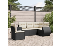 Vidaxl 5 Pcs Conjunto Sofás De Jardim Com Almofadões Vime Pe Preto