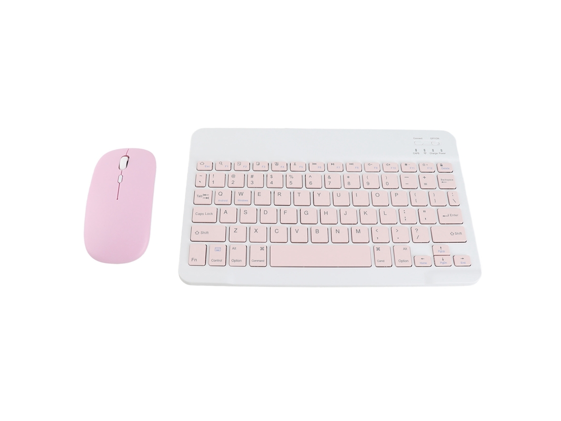Conjunto Teclado Mouse Sem Fio Para Tablet Celular Computador 10 Polegadas Rosa