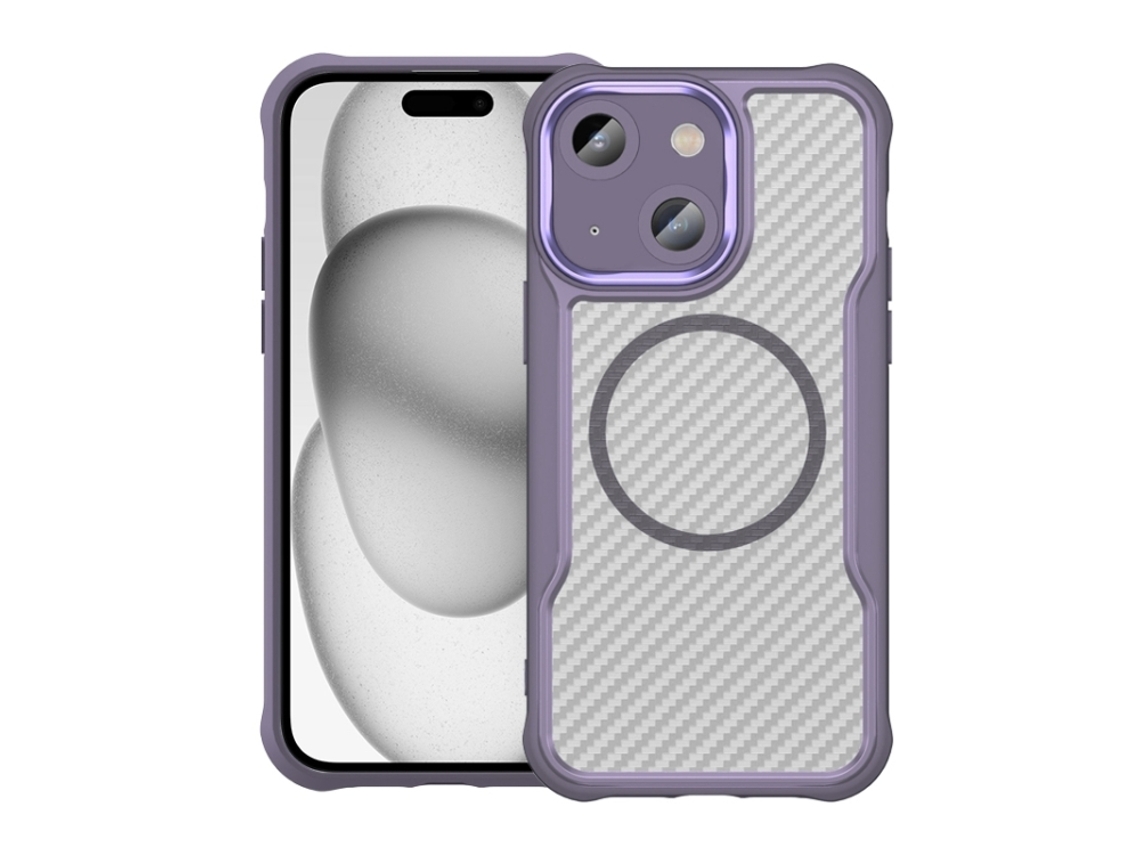 Capa Transparente Para Iphone 14 Plus - Textura De Fibra De Carbono - Magsafe