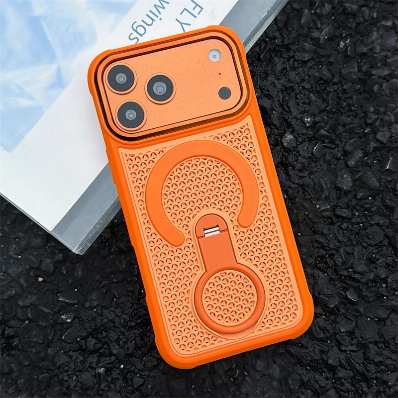 Capa Protetora Magnética Com Suporte De Anel Giratório 360° E Dissipação De Calor (laranja) Para Iphone 16