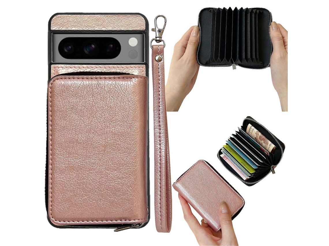 Bolsa Para Celular Com Zíper De Cor Sólida, 11 Compartimentos Para Cartões E Cordão
