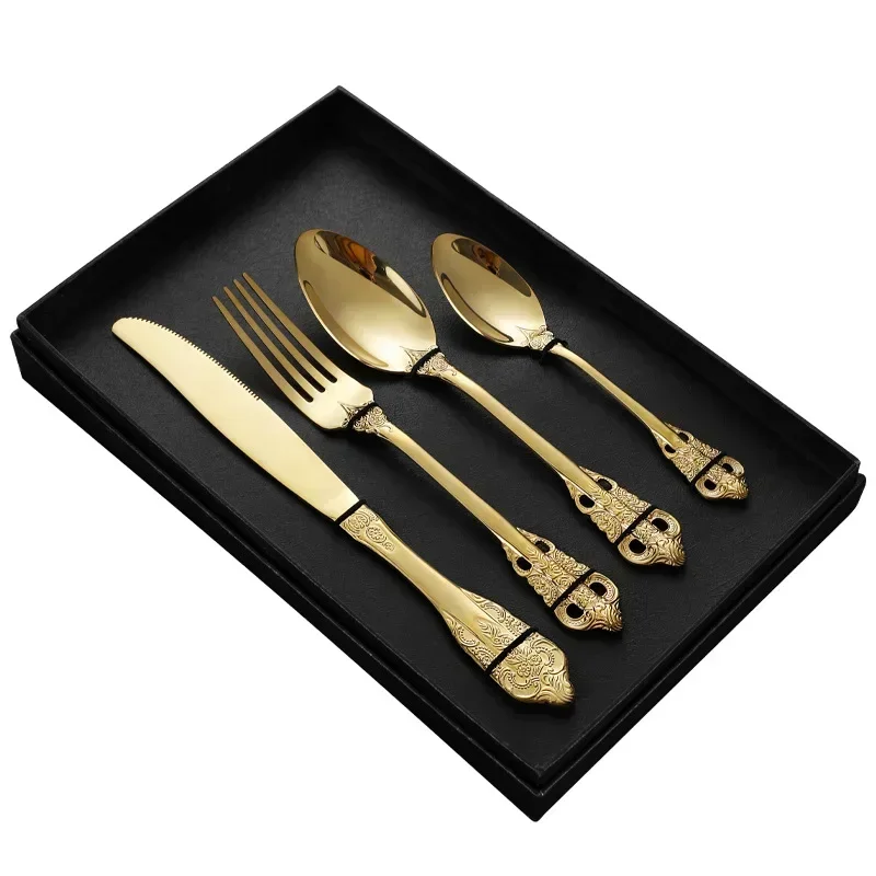 Conjunto de Talheres em Aço Inoxidável Estilo Europeu Premium, Utensílios de Cozinha MDUG (dourado, 4 Peças)