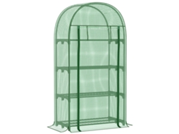 Fogão para plantas de jardim. 80x49x160cm Verde Compacto com 4 Prateleiras Metálicas, Suporte Enrolável e Capa de PE para