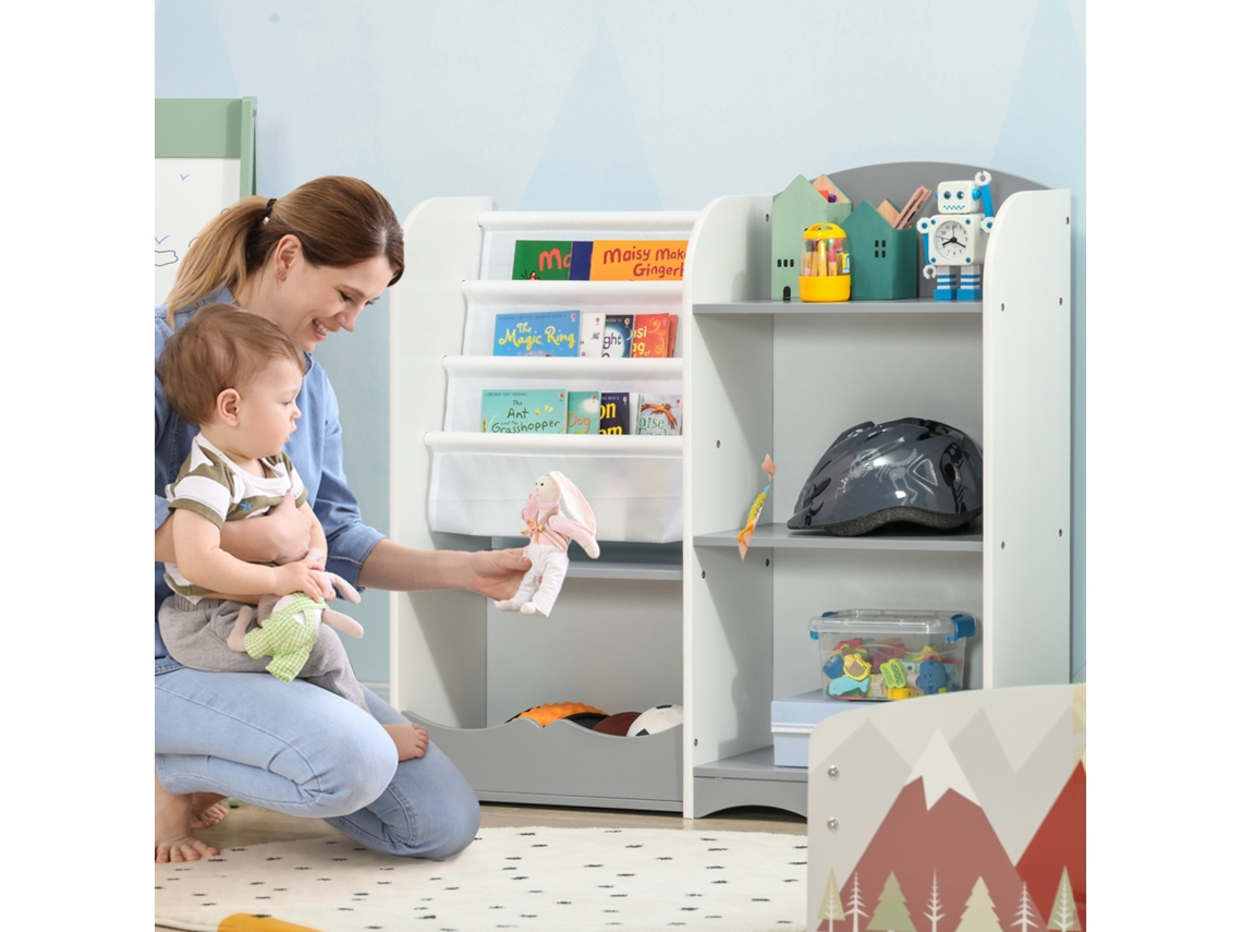 Organizador De Brinquedos Estante Para Crianças Com Prateleiras Abertas P/ Dormitório Sala Jogos Escola Infantil 85x26x84 Cm Cinza