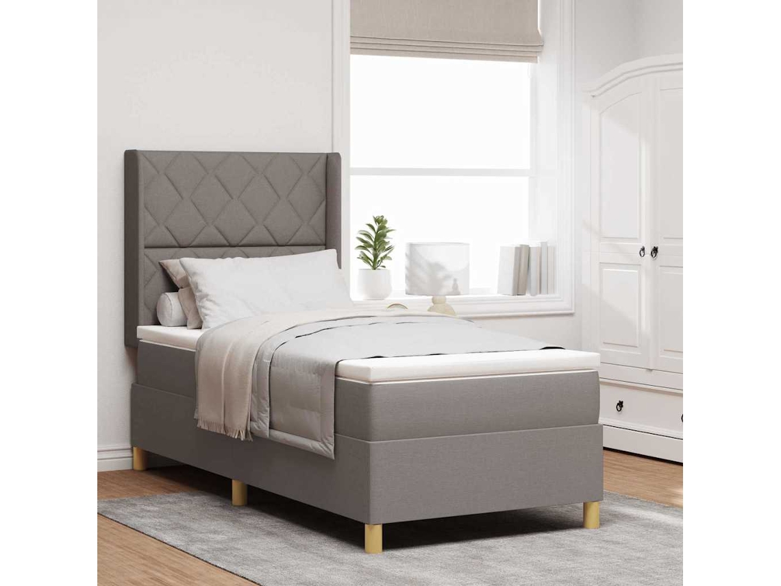 Vidaxl Cama Box Com Cabeceira Cinzento-acastanhado 90 X 200 Cm Tecido