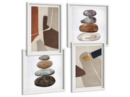 Quadros Decorativos Para Parede Padrões Abstratos De Flores Onduladas Moldura Branca Quadros Para A Sala De Estar Espelharte (conjunto De 4 Imagens)