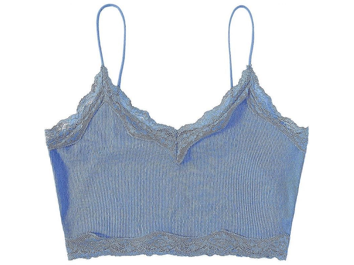 Blusa Sem Mangas V-neck Com Detalhes De Renda Contraste, Crop, Tecido Com Elasticidade - 60% Poliéster, 35% Spandex, 5% Rayon