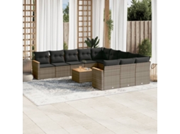 12 Pcs Conjunto De Sofá Jardim C/ Almofadões Vime Pe Cinza Dkd Home Decor