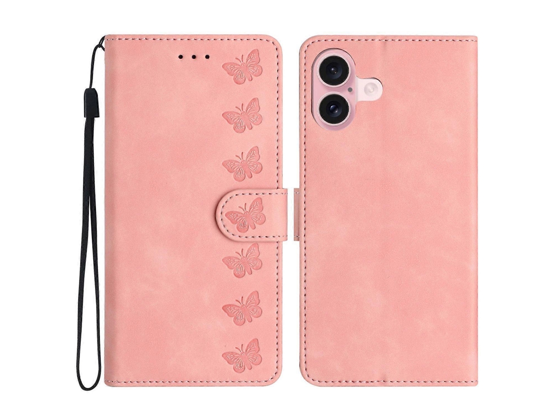 Capa De Couro Pu Com Estampa De Borboleta Para Iphone 16 Plus