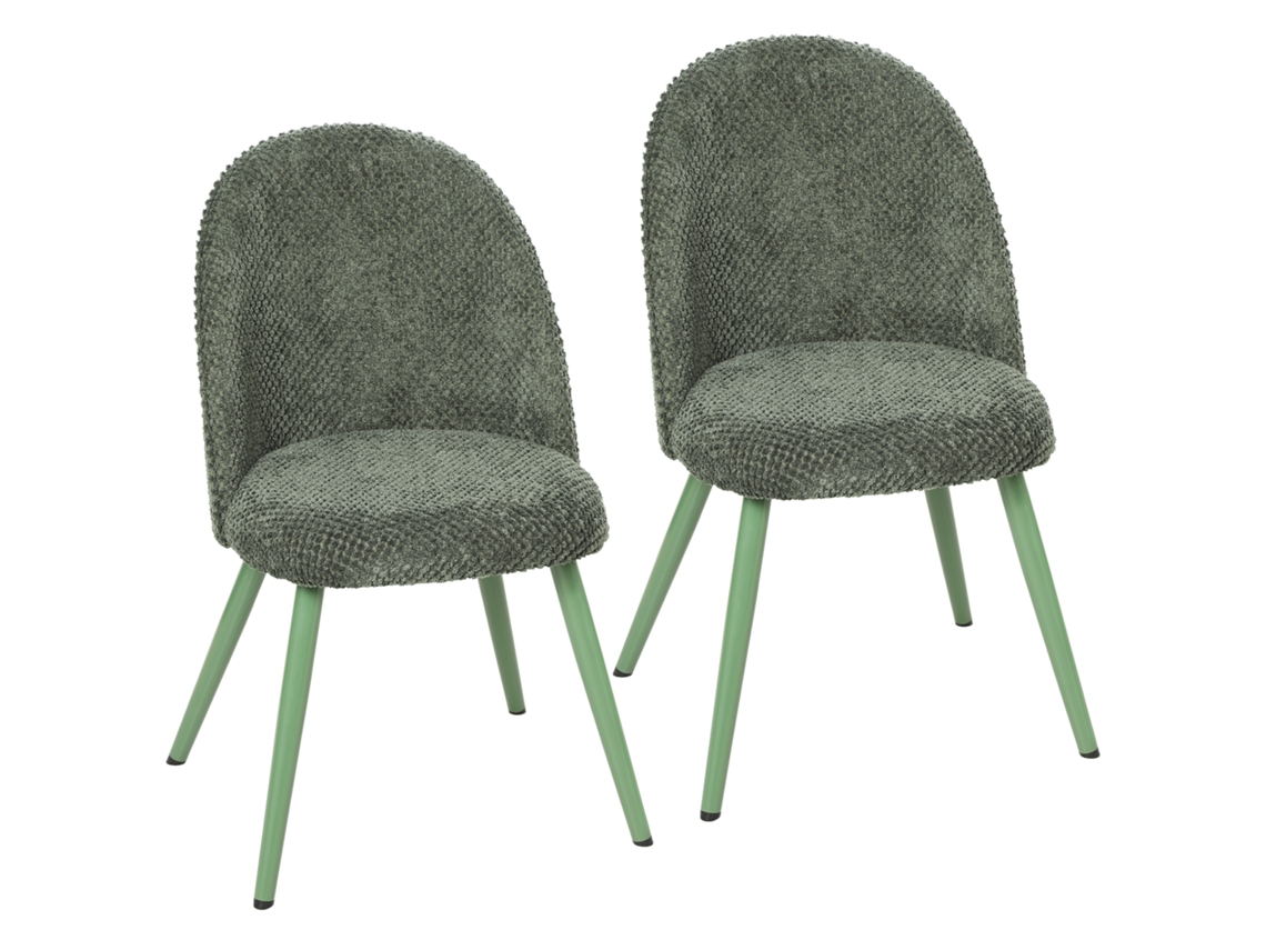 Conjunto De 2 Cadeiras De Jantar Em Veludo Com Assento Acolchoado E Pés De Metal, Verde Escuro.