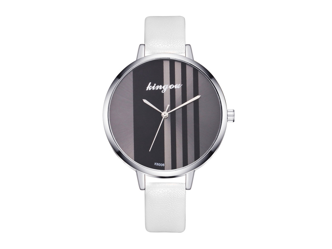 Relógio de Pulso Feminino de Quartzo com Pulseira de Couro Pu Estilo Simples Dial Redondo Branco