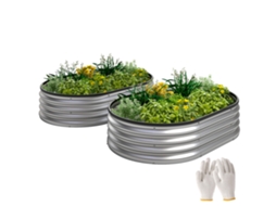 Conjunto De 2 Vasos Grandes De Aço Galvanizado Para Jardins Urbanos, Terraços Ou Pátios, 135x90x30 Cm, Prateados.